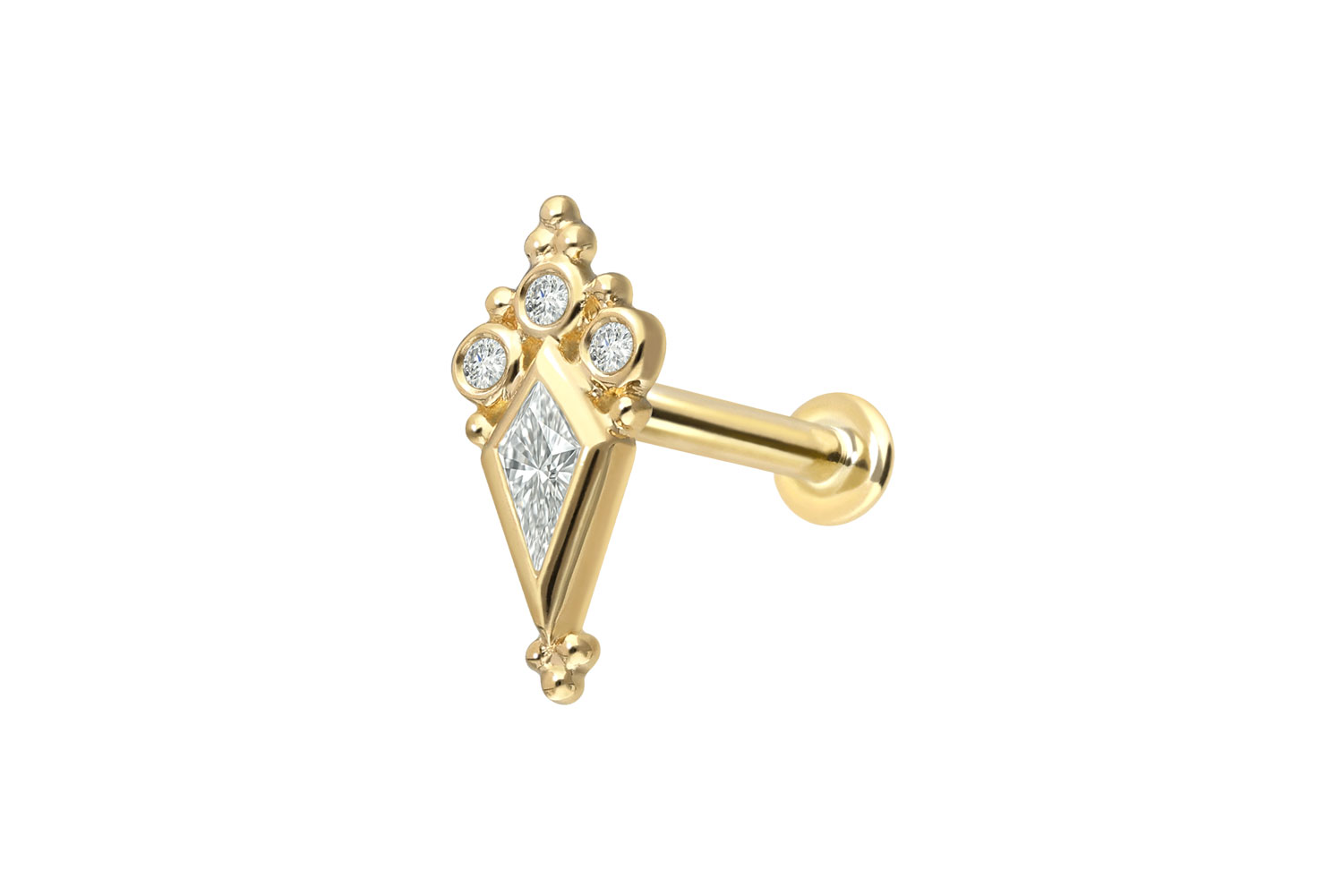 18 Karat Gold Labret Piercing mit Innengewinde DIAMANT-SCHILD